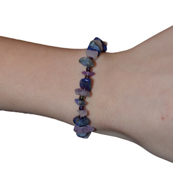 Handmade Real Stones Beads Elastic Bracelet Kids - Picture 1 of 6